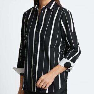 NWT Foxcroft Boyfriend No Iron Black And White Stripe Shirt